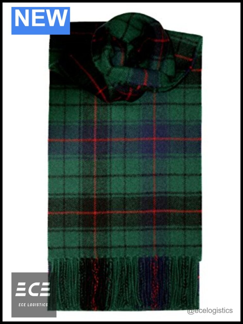 100% Lambswool Tartan Scarf 70in x 10in Made in Scotland